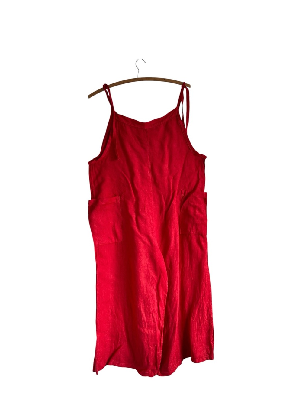 Sleeveless Red Italian Linen Midi Overalls with Pockets Size Medium